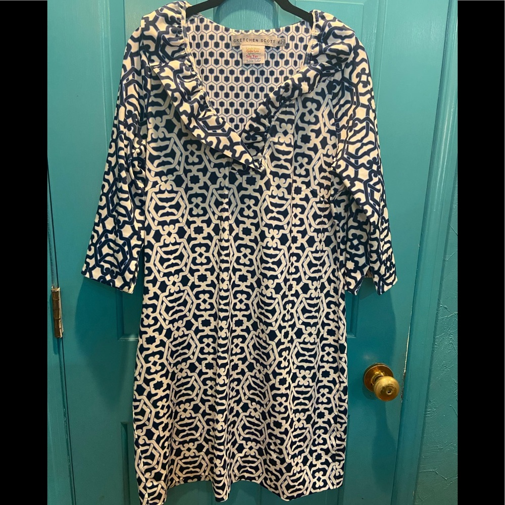 Gretchen Scott ruffle neckline dress